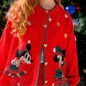 Disney Festive Red Cardigan with Mickey and Minnie